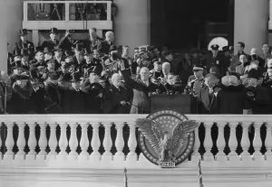 2013 Prints: Franklin Roosevelt waves his hat to the crowd at his third inauguration
