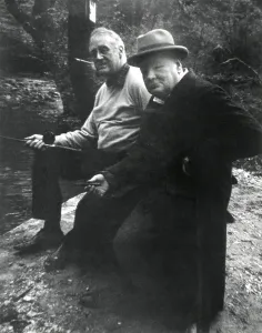 2013 Prints: Franklin Roosevelt and Winston Churchill fishing at Shangri-La, Maryland. May 1943