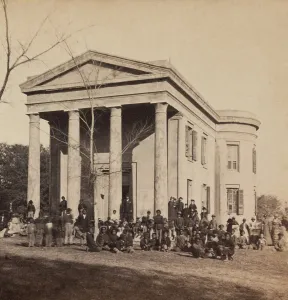 Liberation Prints: Freedmen and teachers in front of the Beaufort Library