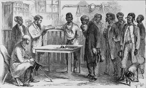 Suffrage Prints: Freedmen at a voter registration office, Macon, Georgia in 1867