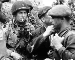 Paratroopers Prints: French civilians with American paratroopers who jumped into Normandy on D-Day