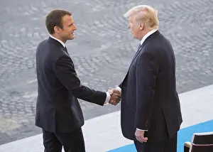 Public Event Prints: French President Emmanuel Macron welcomes President Donald Trump to the Bastille Day parade in Paris