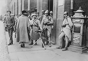 Sidewalk Prints: French soldiers with a machine gun stationed at the post office in Essen