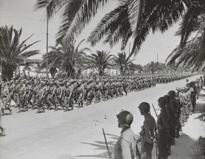 Lcgr1310 Prints: French soldiers marching in the Allied victory parade along Avenue Gambetta
