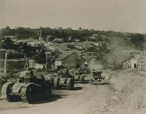 Towns Prints: French tanks passing through Rampont, France, in the last month of World War I