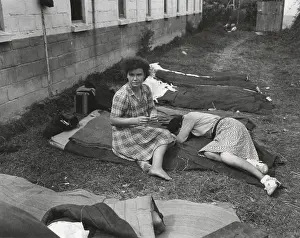 Brittany Prints: Two French women at a camp for homeless refugees in Brittany in 1944