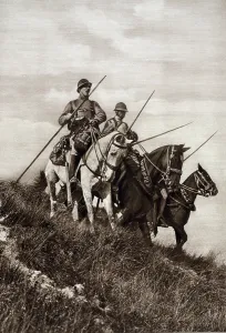Photogravure Prints: French WW1 cavalry patrol the Aisne to which the Germans had been driven