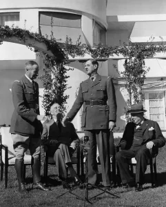 2013 Prints: French WW2 rival Generals, Henri Giraud and Charles DeGaulle, shake hands at Casablanca