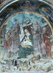 Frescoed aedicule, by Stefano Folchetti, 1500 - 1520 ca, 16th Century, board - Italy, Marche, Macerata, Saint Genesio, St. Michael's Church. Whole artwork view