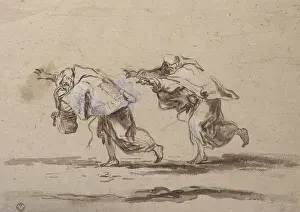 Rough Outline Prints: Two Friars fleeing, by Alessandro Magnasco known as Lissandrino