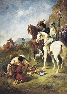 Pleasure Prints: FROMENTIN, Eugne (1820-1876). A Falcon Hunt in Algeria: The Quarry