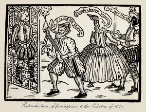 Theatre Prints: Frontispiece of an edition of Thomas Kyd's 'The Spanish Tragedy' from 1615