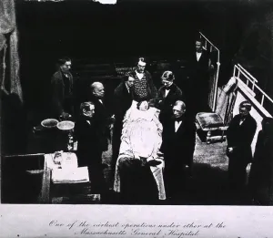 Patients Prints: Fully dressed female patient lying on the operating table