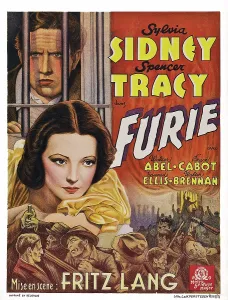 Sylvia Prints: FURY, (aka FURIE), from top: Spencer Tracy, Sylvia Sidney on Belgian poster art, 1936