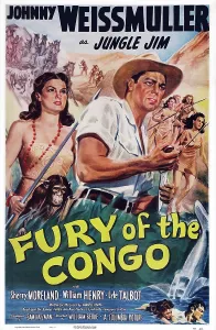 Sherry Prints: FURY OF THE CONGO, US poster art, from left: Sherry Moreland, Johnny Weissmuller, 1951