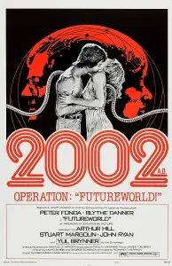 Wires Prints: FUTUREWORLD, l-r: Peter Fonda, Blythe Danner on poster art, 1976