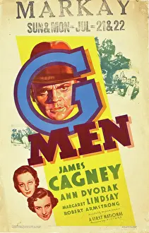 Lindsay Prints: G-MEN, Ann Dvorak, Margaret Lindsay, James Cagney on window card, 1935