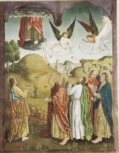 GALLEGO, Fernando (1440-1507). The Ascension. end 15th c. Belonging to the main altarpiece of the church. Renaissance art. Oil on wood. SPAIN. Arcenillas