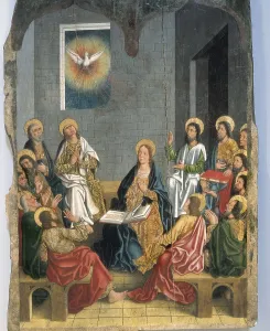 GALLEGO, Fernando (1440-1507). Pentecost. 1460s. Renaissance art. Oil on wood. SPAIN. Arcenillas. Church of the Assumption. AISA/Everett Collection**US SALES ONLY**
