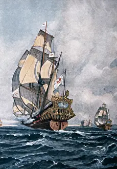 Mast Prints: Galleon (16th c.). Engraving. - Iberfoto/Everett Collection (377550)**US SALES ONLY**