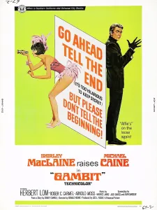 Maclaine Prints: GAMBIT, US poster, from left: Shirley MacLaine, Michael Caine, 1966