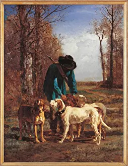 Domestic Animals Prints: The Game Keeper Stops Near His Dogs