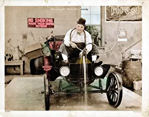 Fatty Prints: THE GARAGE, lobbycard, Roscoe Fatty Arbuckle, 1920