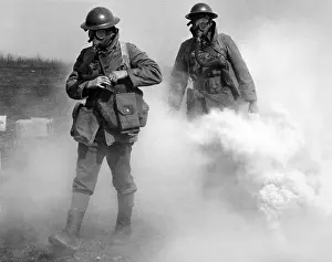 Dangerous Prints: Gas masked soldier walk through an actual gas attack during training