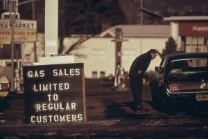 Gasoline Prints: Gas Sales Limited to Regular Customers reads a sign at an Tigard Oregon during the 1973-74 energy crisis