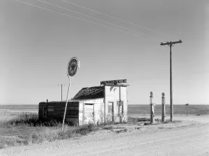 Gasoline Prints: Gas Station. Abandoned garage on Highway Number 2