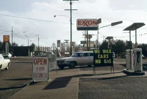 Gasoline Prints: Gasoline Station stays open for business but has no gasoline to sell during the Energy Crisis in October 1973