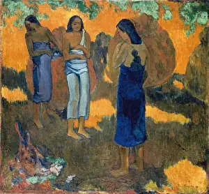 Iber1405nophotog Prints: GAUGUIN, Paul (1848-1903). Three Tahitian Women Against a Yellow Background