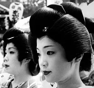 Japanese Prints: Geisha girls participate in a festival in Tokyo