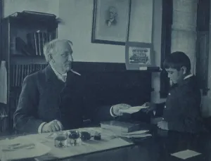 Americanization Prints: Gen. Richard Pratt with a Native American student at the Carlisle Indian School c