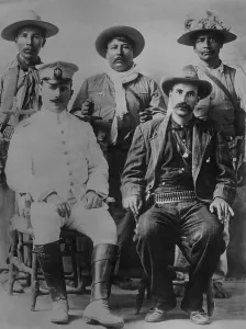 Sombrero Prints: General Alvaro Obregon, poses with his staff of indigenous Yaquis in the Sonora militia