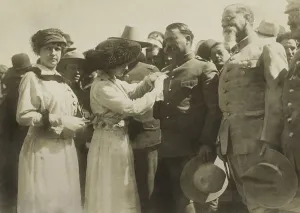 Heroes Prints: General Alvaro Obregon receiving medal from admirers in Celaya, Mexico, June 10, 1916
