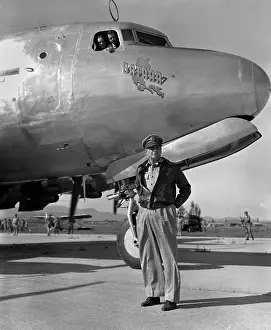 South Korea Prints: General Douglas MacArthur on his arrival at Kimpo airfield for a tour of the Korean battlefront