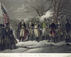 Epaulette Prints: General George Washington standing with European Generals who fought with the Patriots in the American Revolution