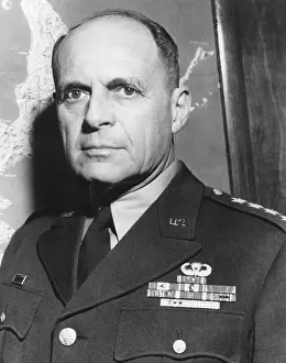 Middle Aged Prints: General Matthew Ridgeway, as a four star General standing in front of a map of Japan