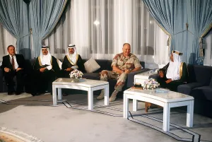 Norman Prints: General Norman Schwarzkopf visits with Shaikh Isa Bin Sulman Al-Khalifa the emir of Bahrain