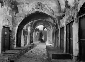 Middle East Prints: A general strike by Arabs closed shops in the jewelers market in Jerusalem