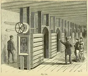 Edison Prints: A gentleman points to the regulating system of the first Edison Electric Lighting Station at the Pearl Street in lower