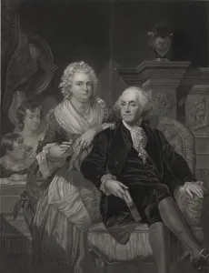 Curled Prints: George and Martha Washington at home, with two children in the background