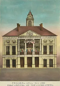 Wall Street Prints: George Washington (1732-1799), took the oath of office on the balcony of Federal Hall