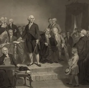 Formal Dress Prints: George Washington delivering his inaugural address to Congress