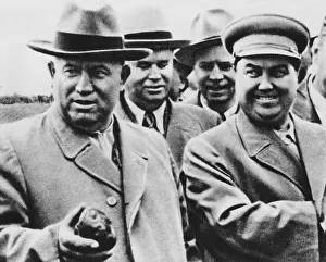 Ukrainian Prints: Georgie Malenkov and Nikita Khrushchev visiting a collective farm in June 1954