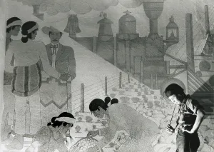 Painters Prints: Gerald Nailor, in front his mural at the Navajo Nation Council Chamber
