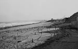 English Channel Prints: German barbed wire obstacles on the beach at Franceville