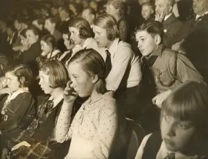 Right Wing Prints: German children at a theater performance of Langemarck a modern play