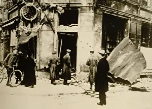 Germany Prints: German men standing in front of a destroyed police station during the Hamburg Uprising of Oct